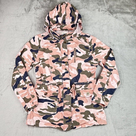 Forme Mode Jacket Womens Medium Pink Camouflage Long Sleeves Pockets Hooded - Picture 1 of 14